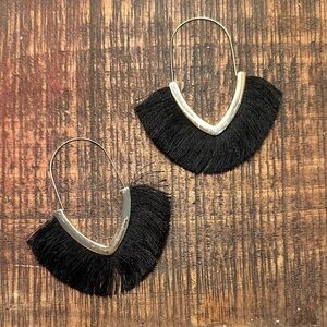 Chic Black Fringe Earrings with Silver Accents